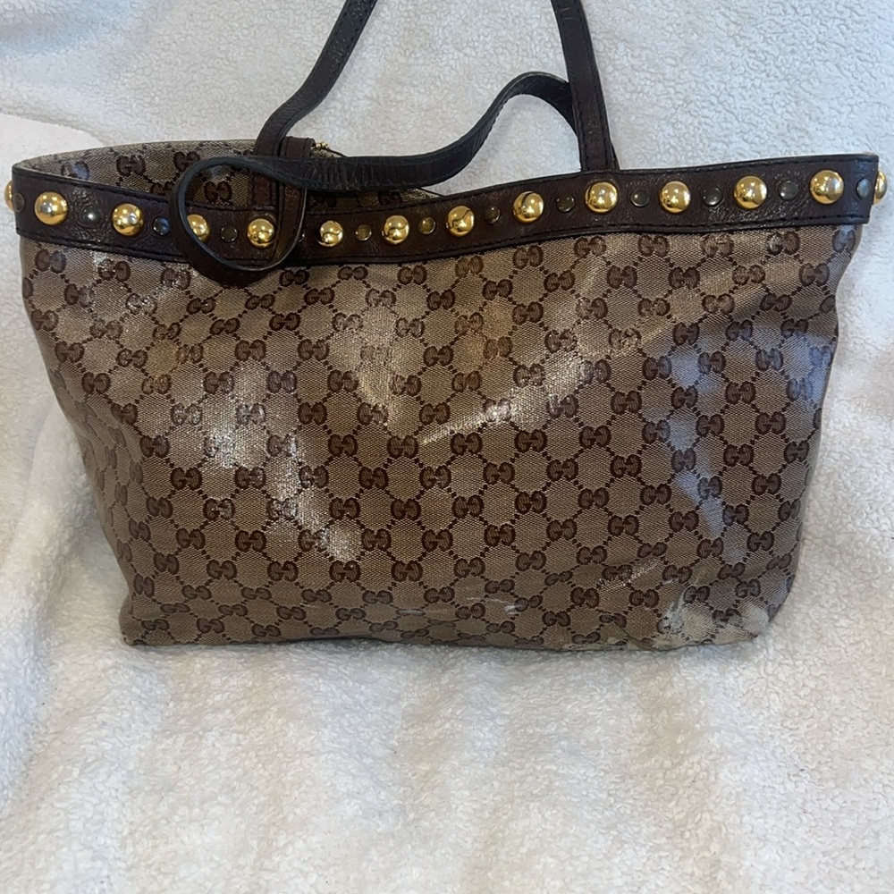 ✨ Vintage Gucci Classic Babouska Crystal Canvas and Leather Tote - Picture 8 of 13